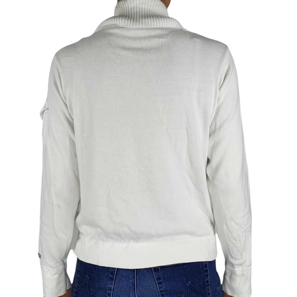Columbia Cowl Neck Zip-Up Sweater Size Medium White Cargo Sleeve Pocket - Picture 4 of 5